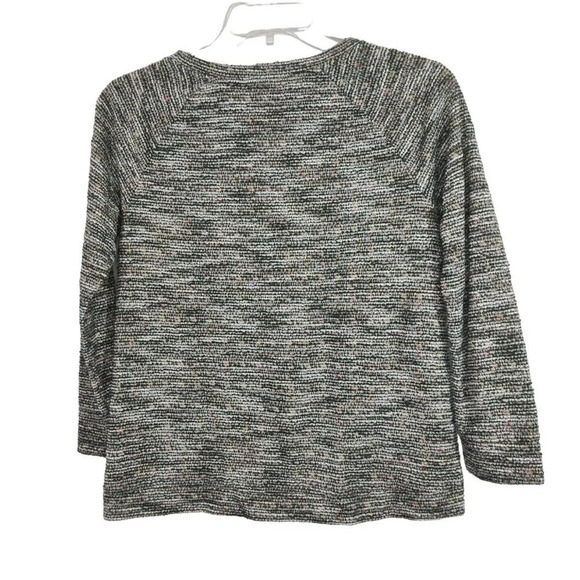 Loft Green Multi-color Tweed Top Women Petite Size MP Long Sleeve Elastic Hem - Picture 4 of 6